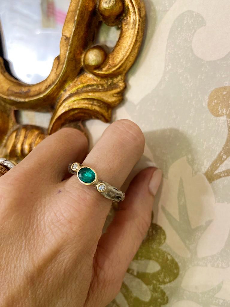 Emerald diaamond Gold Silver Artisan Ring Pia Barcelona